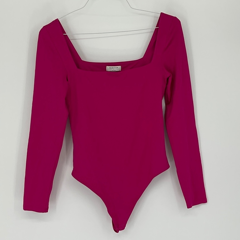 Babaton Aritzia Square Neck Long Sleeve Bodysuit Magenta Pink Size Large